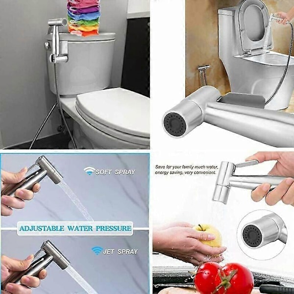 Dusjhode, WC-dusjhode, WC-dusjhodesett, baderomssett, veggmontert slangesett, dusjhode i rustfritt stål, brukt til bidet, vask, WC, kjøkken, a