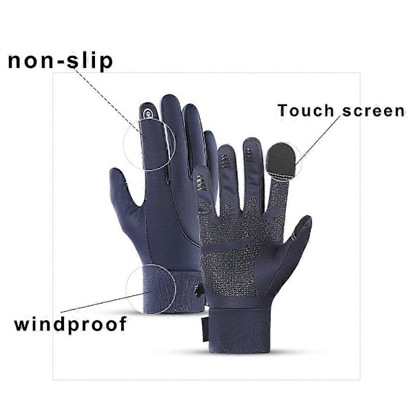 Vanntette hansker for menn og kvinner, varme vinterhansker med sensitive fingertupper Blue S
