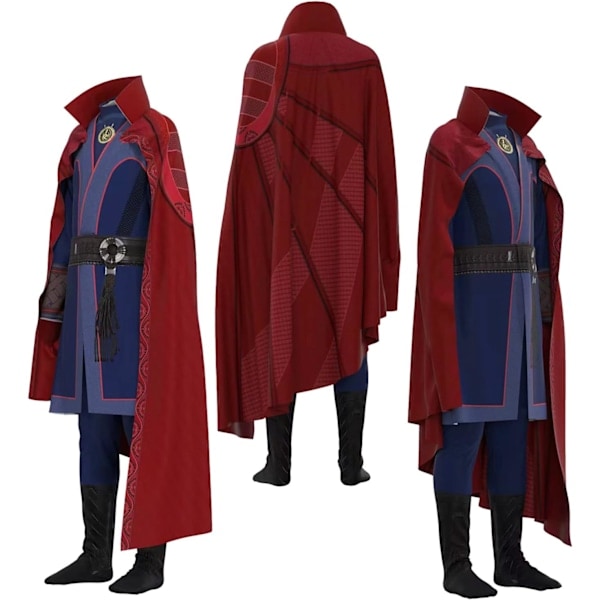 2022 Børne Dr. Superhelt Strange Kostume Deluxe Jumpsuit Rød Krave Kappe Outfit Til Halloween Cosplay Kostumefest Udklædning (M 140CM)
