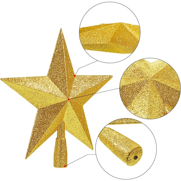 3 kpl 10 tuuman glitteröityä joulukuusen huipputähteä muovista joulukuusen koristeluun
