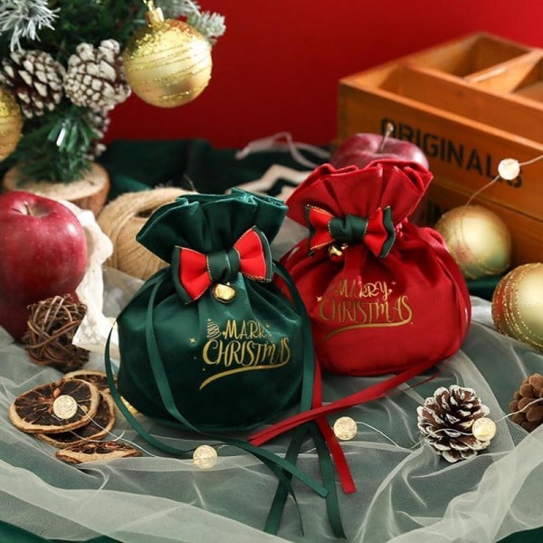 Sammetspåsar med dragsko Smyckespåse för julklappsinslagning Födelsedagsfest Bröllopsgåvor Godispåse 12x15 cm Mörkgrön - 2 Dark green - 2
