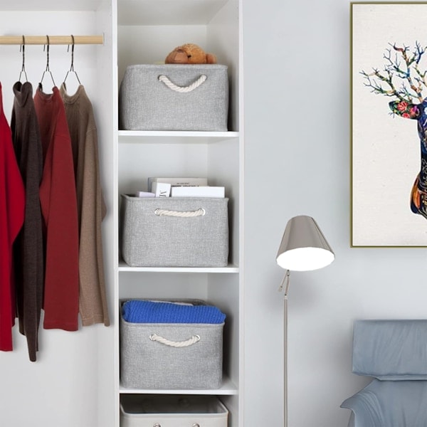 Oppbevaringskurv for hyller, oppbevaringsbokser med håndtak, store oppbevaringsbeholdere i stoff for organisering av hjem og kontor, hvit og grå Full/Grey 15inch