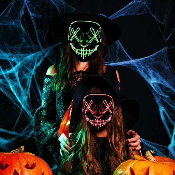 Halloween-masker, LED-rensningsmaske, LISGO lysmaske, skumle masker med 3 lysmoduser Green