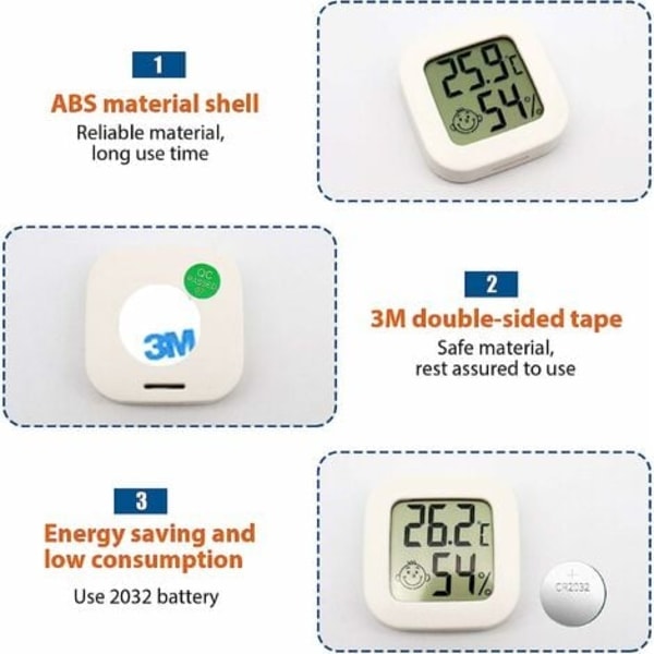 3-delt Digital Indendørs Termometer Hygrometer Luftfugtighed Temperatur LCD Display Bluetooth Sensor Trådløs Termometer til Hjem, Kontor, Digital
