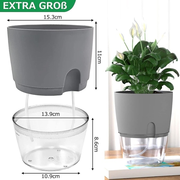 HHL Urtehagesett Vinduskarm Automatisk Vanningssett 3-Dels Urtehage, 18.2x 11x 15.3 cm, egnet for friske urter, grå
