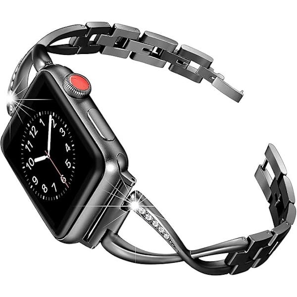 Korun kellohihna iWatch-hihnan sarjalle Naisten kristallitimanttiranneke Ruostumattomasta teräksestä valmistetut hihnat Black 42/44/45mm