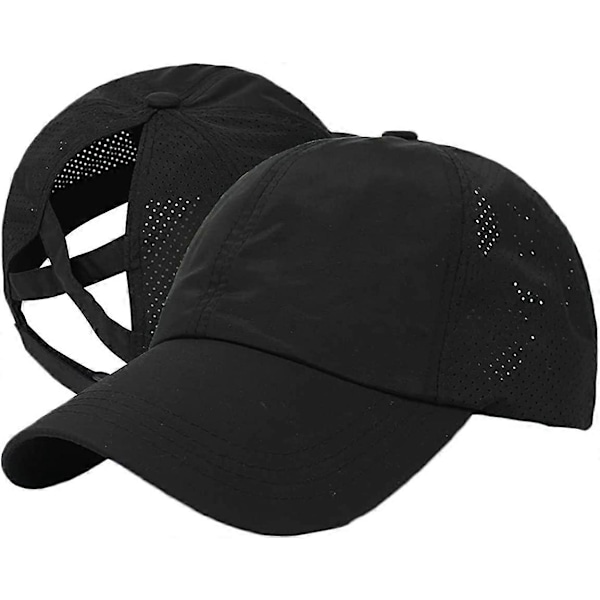 Baseballcaps med kryss-ponytail for kvinner Black