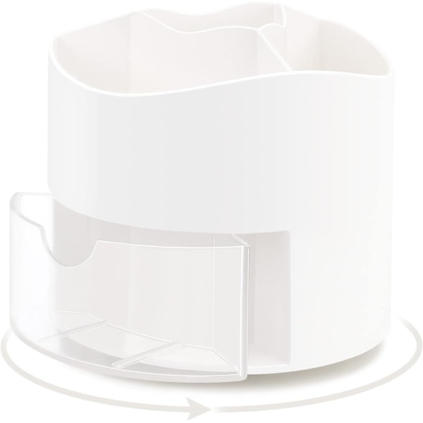 Roterende Pen- og Blyantsholder, 4 Rum Pen Pot - Skrivebordsstationær Opbevaring Makeupbørsteholder til Hjem og Kontor, Pen Organiser Desk Tidy White