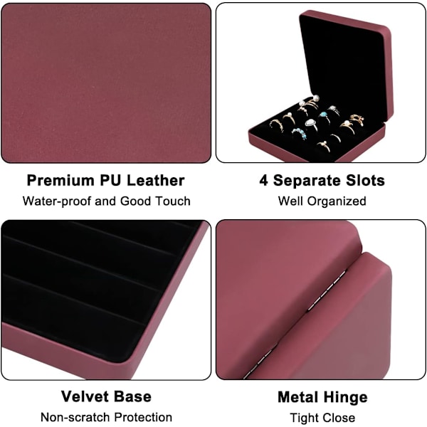 Smykke Ring Organizer Box, Lille Smykkeæske, Rejse Smykkeetui, Bærbar Ring Opbevaring Display Case, PU Læder Ringe Bakke Holder Box Red