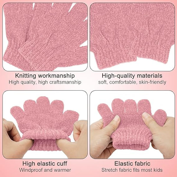 3-pack Vintermössa, Halsduk och Vantar för Barn 2-8 år - Pojkar och Flickor. Vintertillbehör Set, Tjock Stickad Varm Fleecefodrad Termisk Set Pink