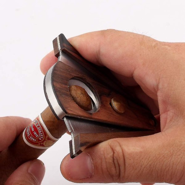 Cigarrskärare i sandelträ, tvåkantad sax i rostfritt stål, cigarrtillbehör 1 bit brun