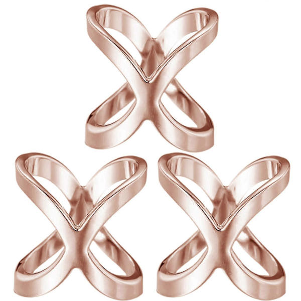 3-pack Halsduksring Ihålig Kors Elegant Multifunktionell X-formad Halsduk Sjal Spänne Hållare för Kvinnor Rose Gold
