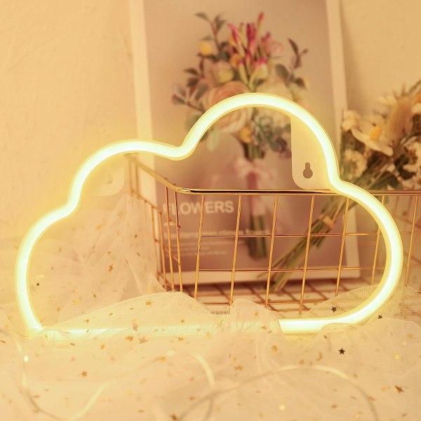 Varmvitt moln neonskylt, söt LED molnskylt dekorativa ljus