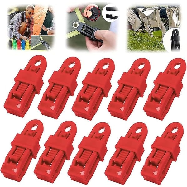 10 stk. Justerbare kraftige presennings- og skjermpresenningsklemmer Plastklemmer for presenning Gjenbrukbare presenningsklemmer Red