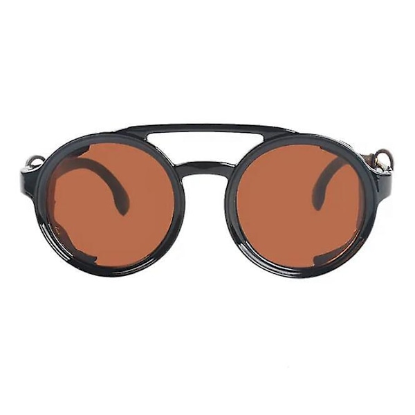 Vintage Steampunk Solbriller Med Læderdetaljer - Uv400 Beskyttelse Brown