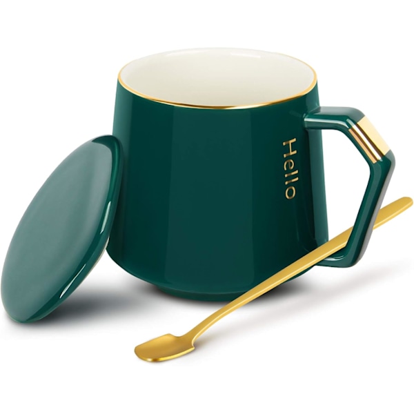 Keramiske Kopper Kaffe Kop med Låg Kaffe Kop + Rustfrit Stål Ske, 12oz/380ml Te Kop