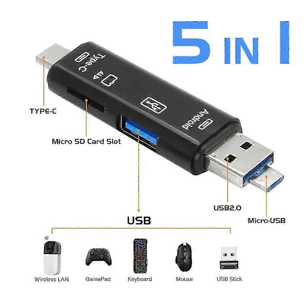 Multifunktionell USB 3.0 Typ C USB Micro-USB SD TF Minneskortläsare för Android Dator Dock OTG T