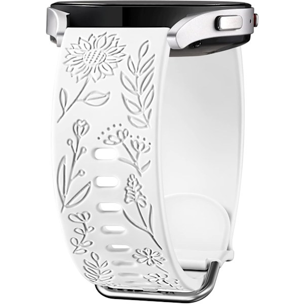 Auringonkukka-kaiverrettu ranneke Samsung Galaxy Watch 7 6 5 4 40mm 44mm naisille, 20mm pehmeä silikoniranneke Galaxy Watchille White