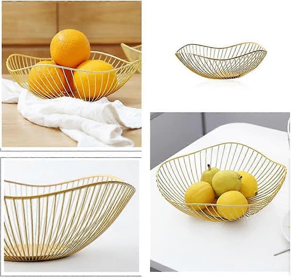 Gullfruktkurv, metallfruktskål, trådfruktskåler, moderne fruktkurv, moderne kjøkkenfruktskåler, jernfruktkurv Gold