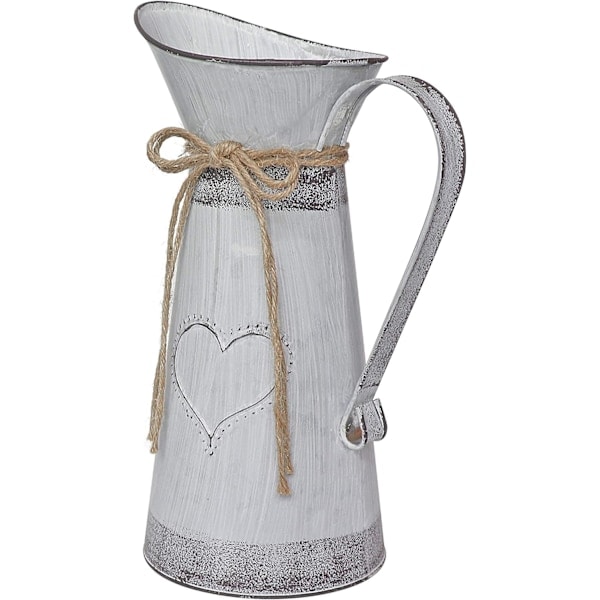 1 st Metall Shabby Chic Blomvas Rustik Krukväxt Vas Vintage Grå Vas för Blommor med Hjärtformad Design Flower-jug
