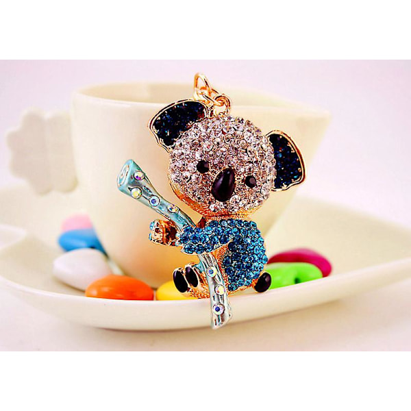 Koala Nyckelringar med Strass, Kristall Nyhet Djur Nyckelring Koala Björnen Legering Strass Kristall Metall Hänge Liten Present, 1pcD- blue
