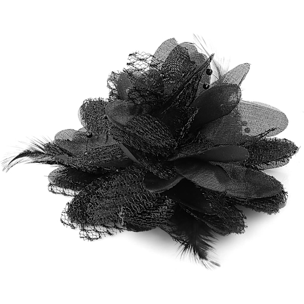 1 st blomma hattar klämma tebjudning corsage hårnål barrette svart blommig fjäder hårnål