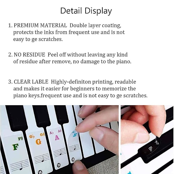 Färgglada pianoklistermärken för 88/76/61/54/49/37 tangenter Keyboard Transparent