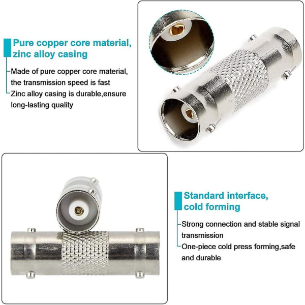 10 stk BNC Hunn til BNC Hunn Kontakter BNC RCA Adapter BNC Hunn til RCA Hann Adapter for CCTV Kamera Installasjon - Sølv