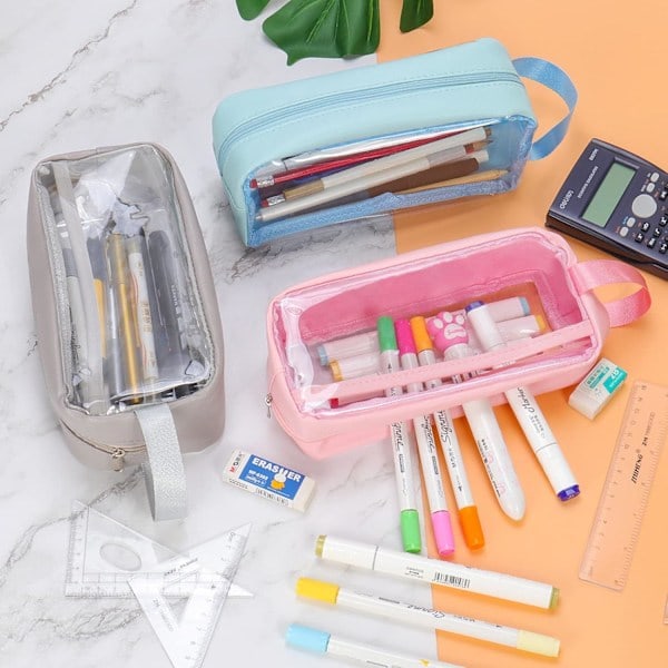 Vain 1 KPL kotelo, Läpinäkyvä penaali, Läpinäkyvä koepenaali, Vedenpitävä PVC Läpinäkyvä hygieniatarvikkeiden säilytyspussi Blue