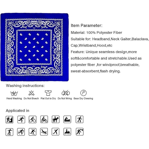Flerfärgade Halsdamasker Bandanas för Kvinnor och Män, 12 Stycken