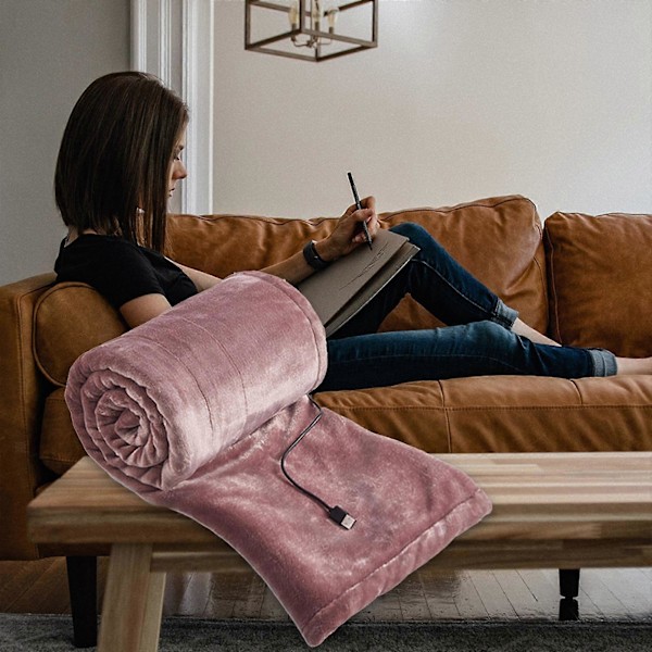 USB Elektrisk Uppvärmd Filt Fleece Bärbar Uppvärmd Pläd Vinter Varm Sjal UK pink 160*80cm