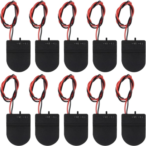 10 stk. CR2032 Batteriholder 1x 3V Knappcelle Batteriholder Etui med Ledning ON-OFF Bryter (Svart)