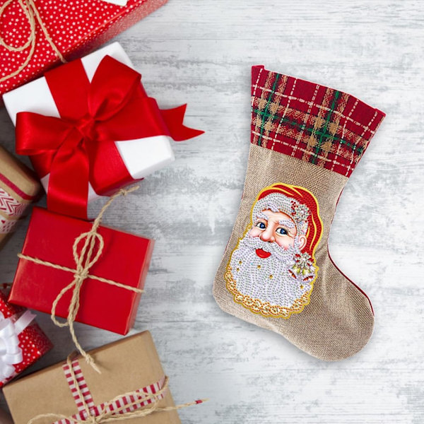 Julstrumpor Diamantmålning Kits för Vuxna Nybörjare, 4 Pack Kamin Hängande Strumpor, DIY Strassmålning Julgransprydnader Christmas 1