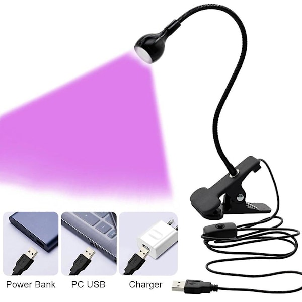 LED UV-lampa med klämma, flexibel metallrör, USB-driven, mini UV-gelhärdningslampa, skrivbordslampa, nageltorkare för DIY-nagelkonst black