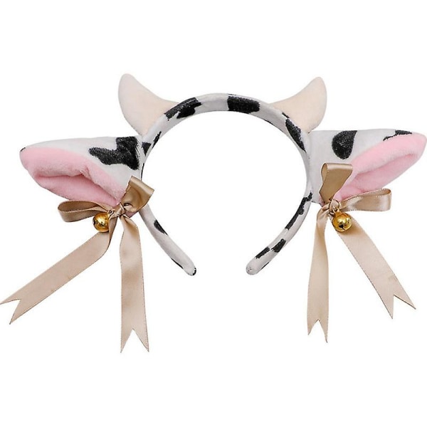 Cow Ears And Horns Headband Bow Ribbon Bells Headwear Elastic Hair Hoop For Party Animal Cosplay Costume