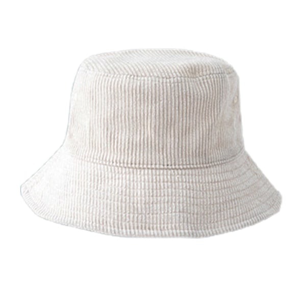 Manchestervelour Bucket Hat Vinter Varm Hip Hop Ribbad Randig Fiskehatt för Sol Beige