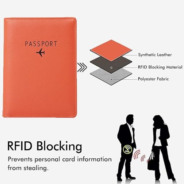 Läder Resepassfodral Passfodral Blockering, Läder Kortfodral, Resedokument Organizer Fodral Orange