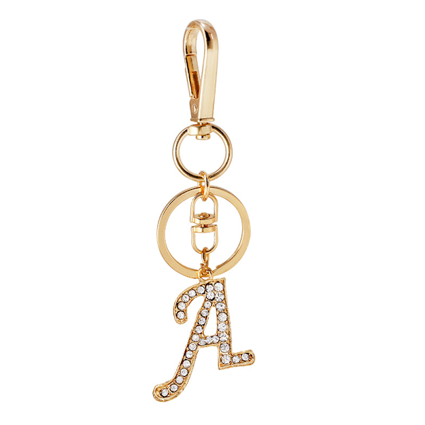 Nyckelring i guldpläterad legering för kvinnor med kristallrhinestone-initial A