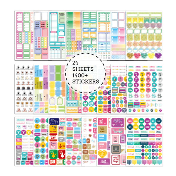 Planer Stickers Variety Pack, 24 ark med klistermärken för din planerare, journal eller kalender