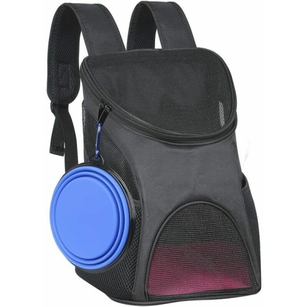 Hundryggsäck, säker och bekväm resväska för husdjursbärare, lätt och bekväm, lägg till vikbar hundskål, maxbelastning 3 kg, svart