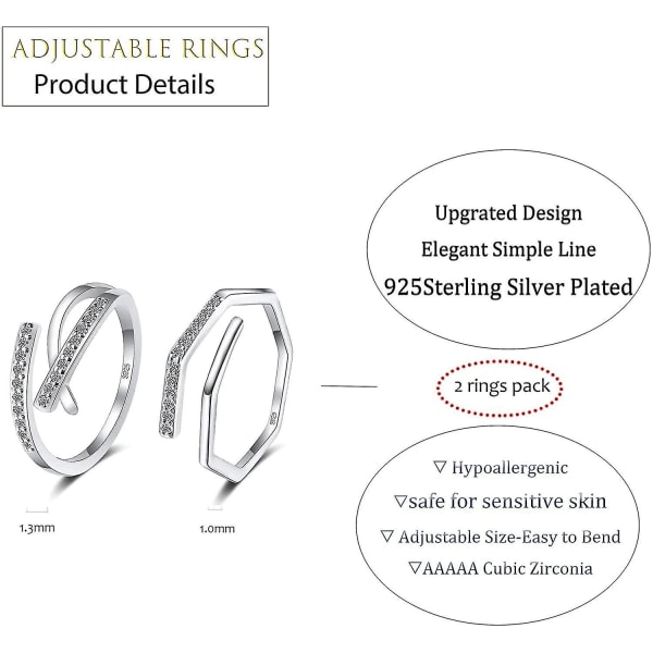 Justerbar ring för kvinnor - 925 Sterling Silver tumring - Silver ringar flickor - Finger ring set - Bröllop löfte ringar mamma mors dag present, W