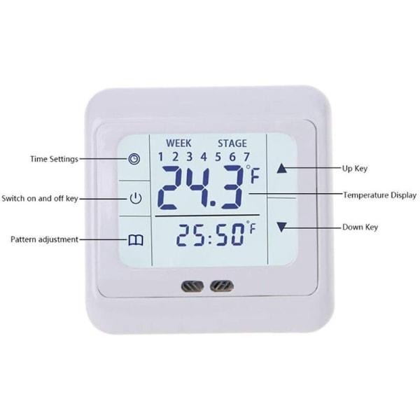 Berøringsskjerm Temperaturregulator Stor LCD-skjerm Berøringsskjerm Hvit Digital Termostat AC 220V