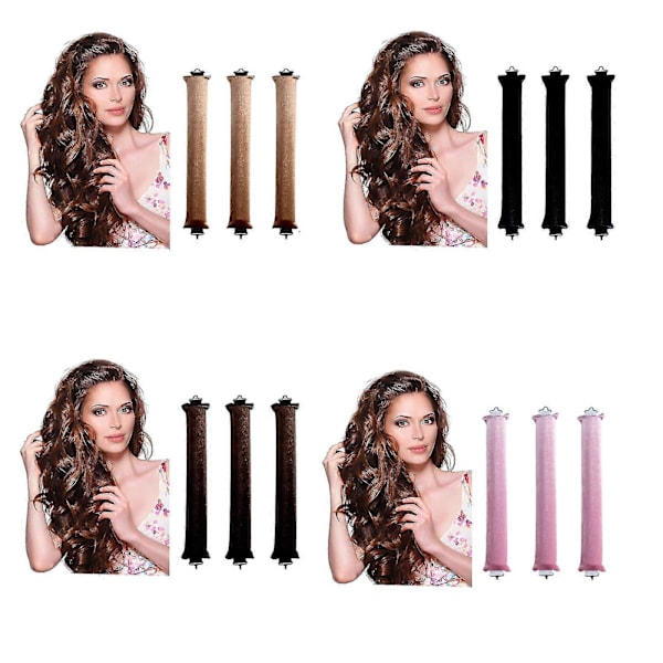 3x Värmelös Hårcurler, Värmelösa Lockar över Natten Blowout Rods Flexi Rods Med Krok, 100% Ny Du förtjänar det bästa 2024 pop-upDG black