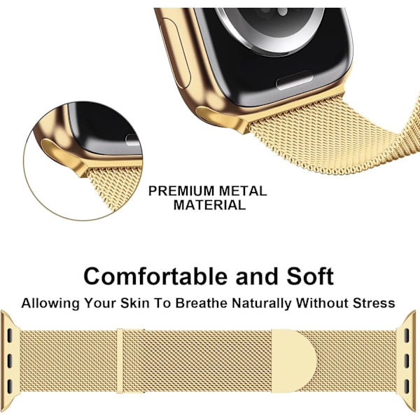 Opgraderet Rem Kompatibel med Apple Watch Remme Kvinder Mænd, Dobbelt Magnetisk Justerbar Udskiftningsrem til iWatch Serie Mode Metal Rem Gold 38/40/41mm