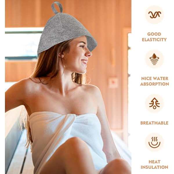 2 stk. Saunahatte, Original Uld, Komfortabel og Åndbar til Sauna, 100% Naturlig Filt Sauna Tilbehør (Grå og Hvid)