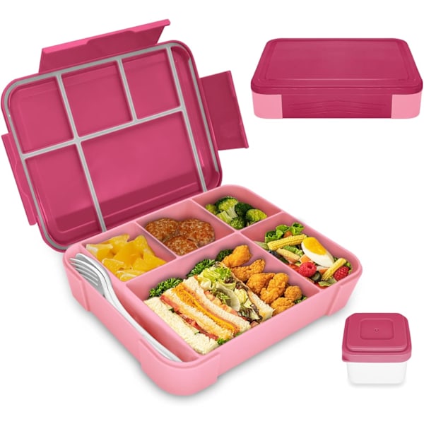 Bento Lunch Box Kids, Bento Box Lunch Box Adults with 5 Compartments and 1 Salad Dressing Containers