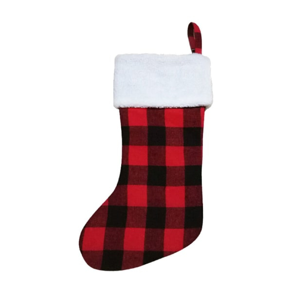 Julstrumpa Presentpåse Dörrhängande Dekoration Rutiga Tyg Julstrumpa Presentpåse Ornament Förvaringsväska Röd