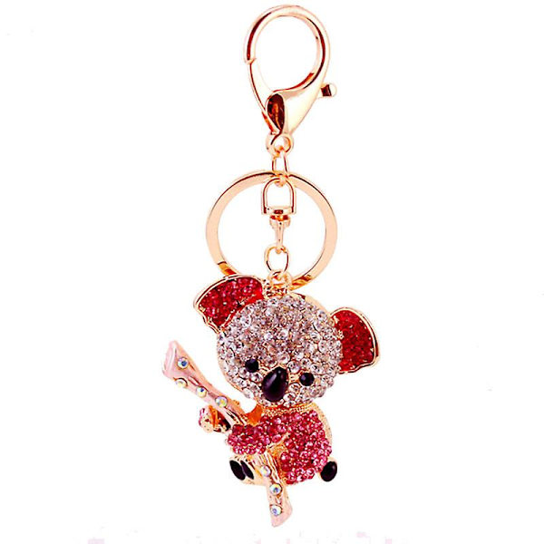 Koala Nyckelringar med Strass, Kristall Nyhet Djur Nyckelring Koala Björnen Legering Strass Kristall Metall Hänge Liten Present, 1pcD- pink