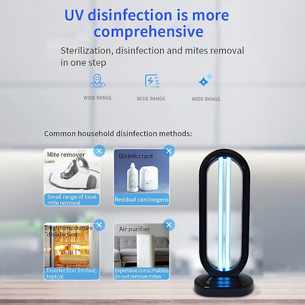 38W Ultrafiolett Ozonlampe Mobil Kvarts-Ultrafiolett Bakteriedrepende Lampe for Hjem Desinfeksjon White EU plug