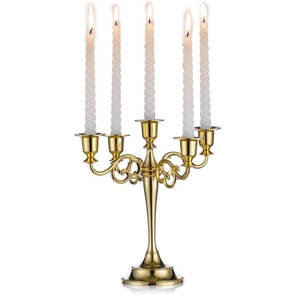 CDQ Metal Lysestager Guld 5 Arme 27cm Lysestager med lang kegle